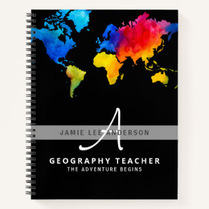 Carnet Carte du monde GEOGRAPHIE ENSEIGNANT Monogramme Jo