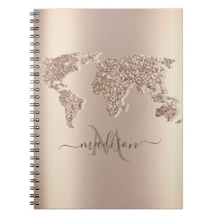 Carnet Carte du monde pailletée Monogramme de voyage