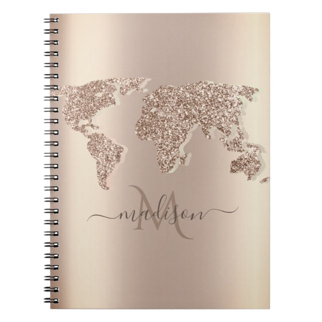 Carnet Carte du monde pailletée Monogramme de voyage   (Devant)