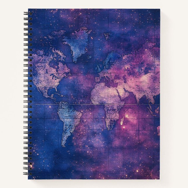 Carnet Carte du monde vintage violet céleste (10) (Devant)