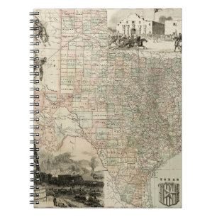 Carnet Carte du Texas avec des frontières du comté