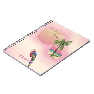Carnet Carte illustrée de Tahiti affiche de voyage