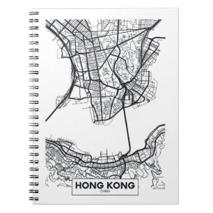 Carnet Carte noire et blanche de ville de Hong Kong,