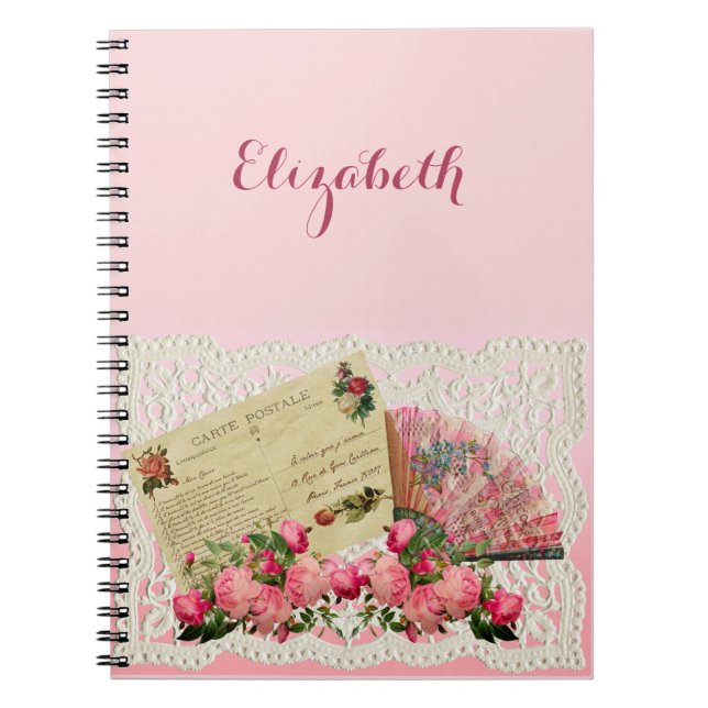 Carnet Carte Postale Victorienne, Ventilateur, Rose, Lace (Devant)