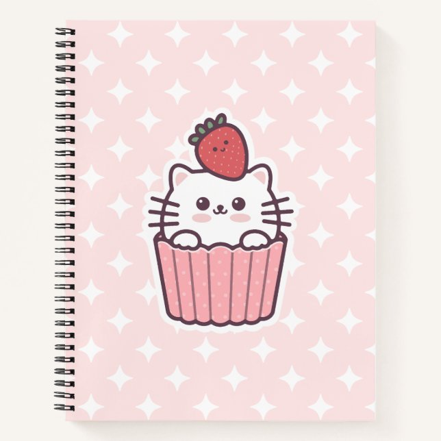 Carnet Carton de Cupcake aux fraises Cute Kawaii (Devant)