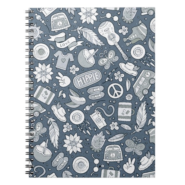 Carnet Cartoon dessiné main hippie doodé sans couture mot (Devant)