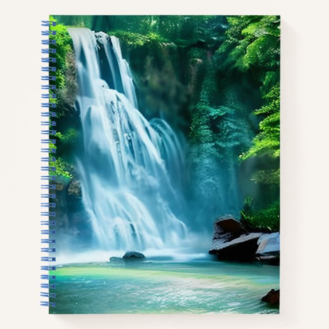 Carnet Cascade serène en bleu pâle et vert (Devant)