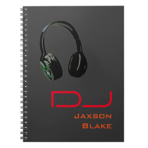 Carnet Casque Arrière - plan DJ Stylish Red Orange Grey