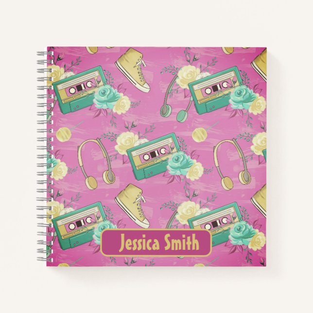 Carnet Casque de Cassette Rétro Baskets Rose (Devant)