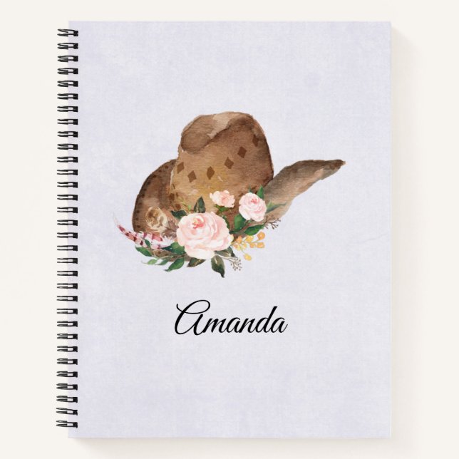 Carnet Casquette Brown Cowgirl avec fleurs roses (Devant)