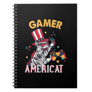 Carnet Cat Americat 4 juillet Américain Gamer