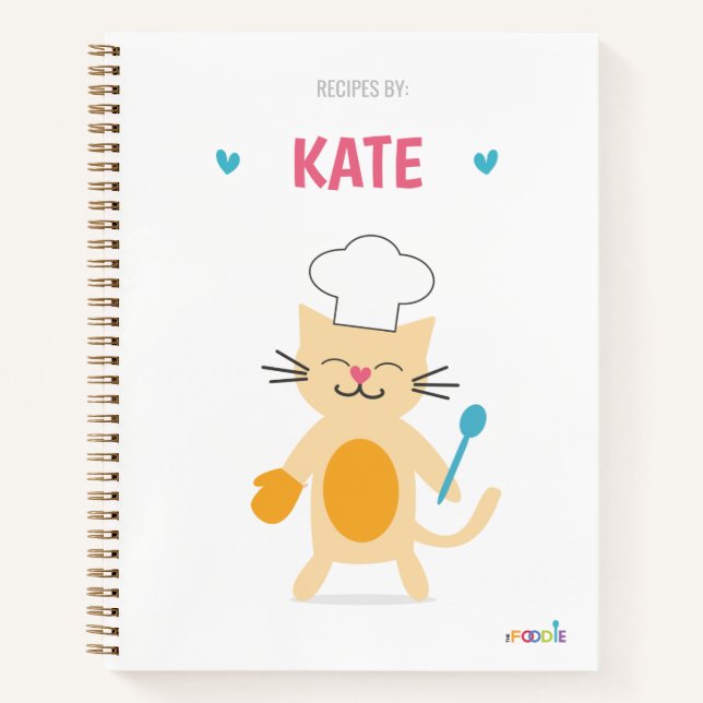 Carnet Cat Chef Personalized Kids Recipe (Devant)