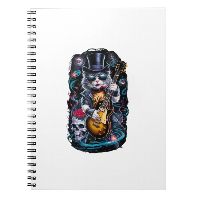 Carnet Cat Playing Guitar Rock & Roll 80s 90s Rock Band C (Devant)
