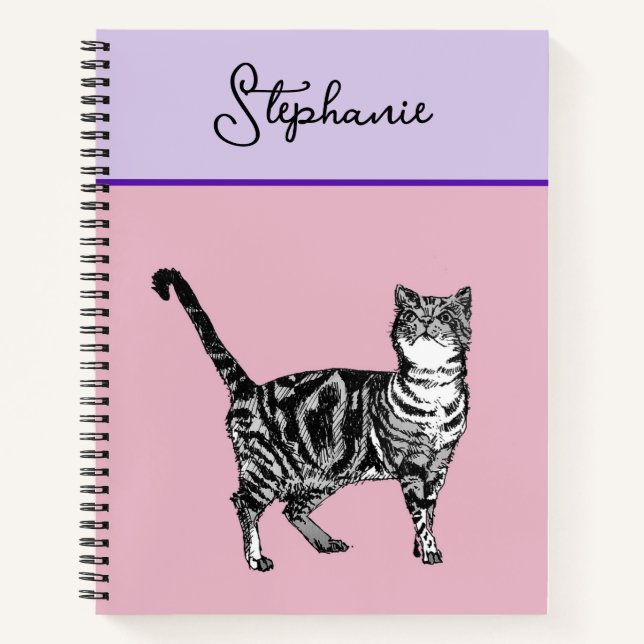 Carnet Cat Tabby Pastel Cats Womens Rose Pink Pets (Devant)