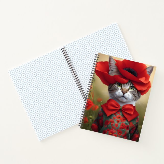 Carnet Cat with a dress made of a poppy (Intérieur)