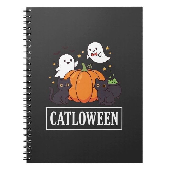 Carnet Catloween Drôle Chat Halloween Fantôme Citrouille  (Devant)