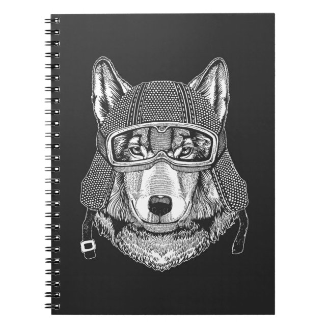 Carnet Cavalier de moto de chien de loup (Devant)