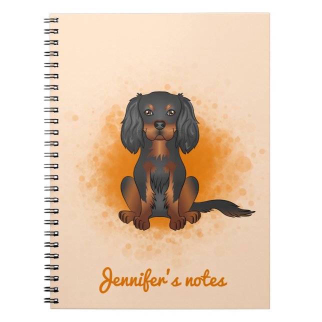Carnet Cavalier King Charles noir et feu sur fond orange (Devant)