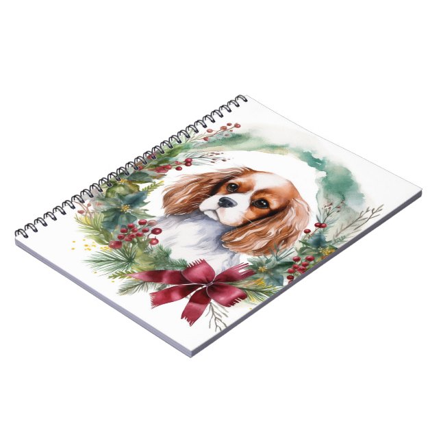 Carnet Cavalier King Christmas Wreath Festive Pup (Côté gauche)