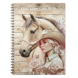 Carnet Cavalière aquarelle cheval grain de bois DIY nom