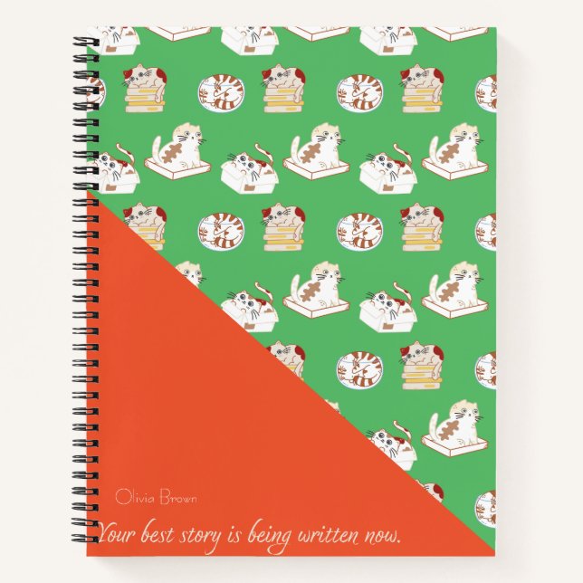 Carnet Ce Chat Vie Chat Motif Rouge Vert avec le nom (Devant)