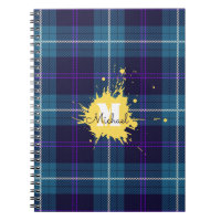 Celadon Blue Plaid Tartan Yellow Splash Monogramme