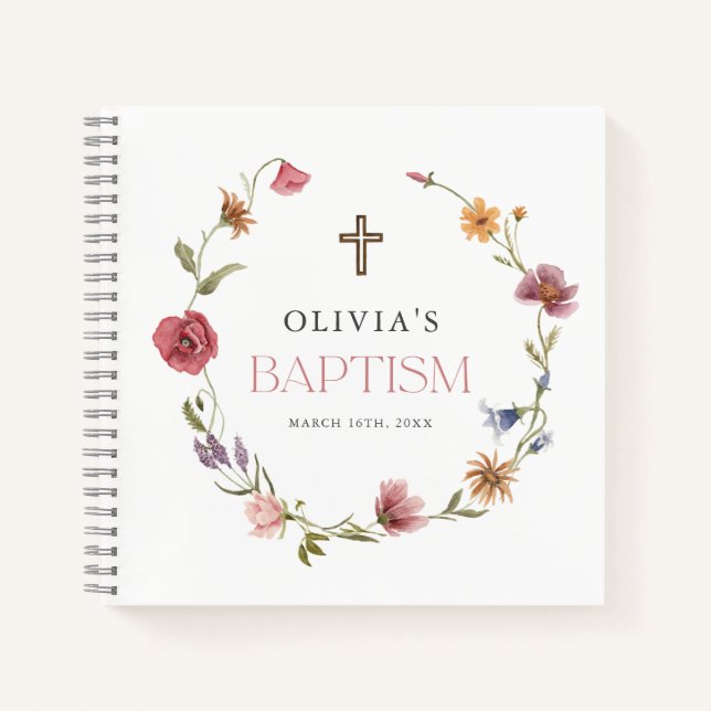 Carnet Célébration de baptême de fille aux fleurs sauvage (Devant)