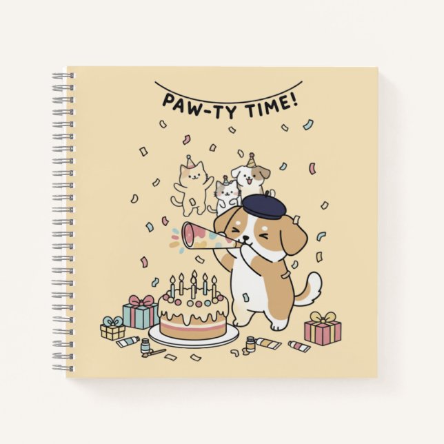 Carnet Célébration de dessin animé de chien jaune festif (Devant)