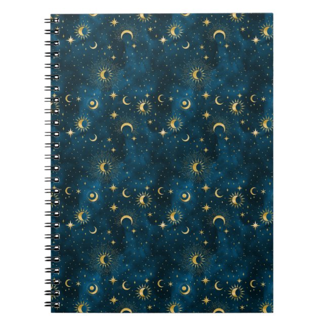 Carnet Céleste Bleu et Or Starry Night Crescent Lune (Devant)