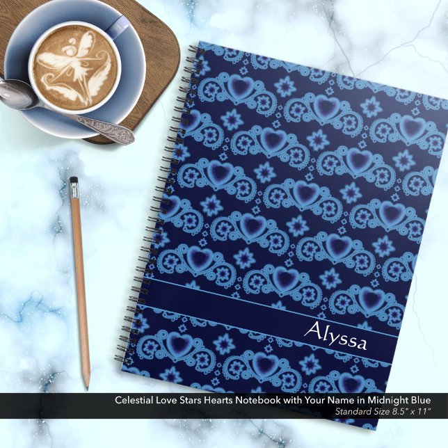 Carnet Celestial Love Stars Coeurs Nom Minuit Bleu (Celestial Love Stars Hearts Midnight Blue Notebook Personalized with Your Name.)