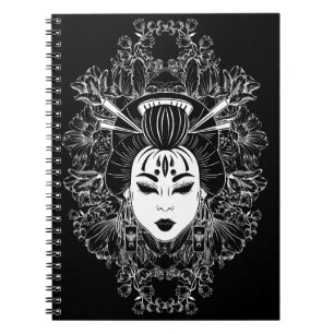 CARNET CELESTIEL MYSTIQUE JAPONAIS GEISHA SPIRIT SUR NOIR