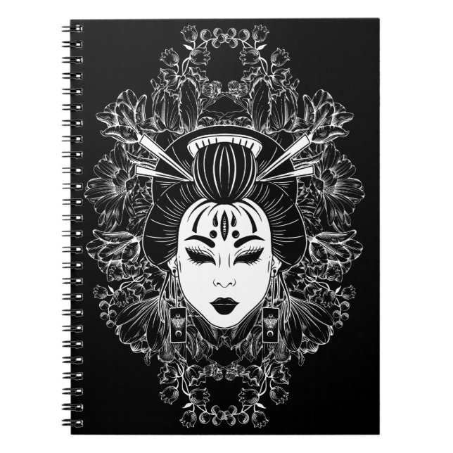 CARNET CELESTIEL MYSTIQUE JAPONAIS GEISHA SPIRIT SUR NOIR (Devant)