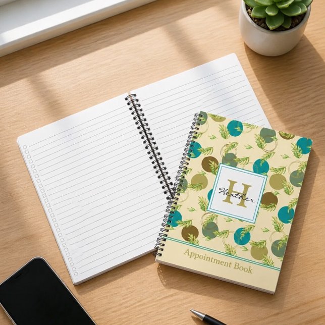 Carnet Cercles Abstraits et Feuilles Monogramme Rendez-vo (Créateur téléchargé)