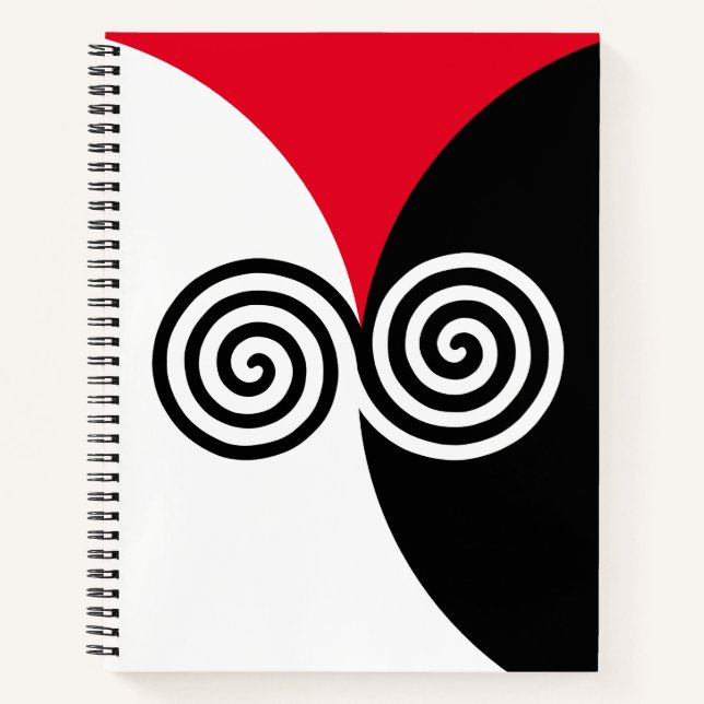 Carnet Cercles de spirale abstraits sur fond noir rouge e (Devant)