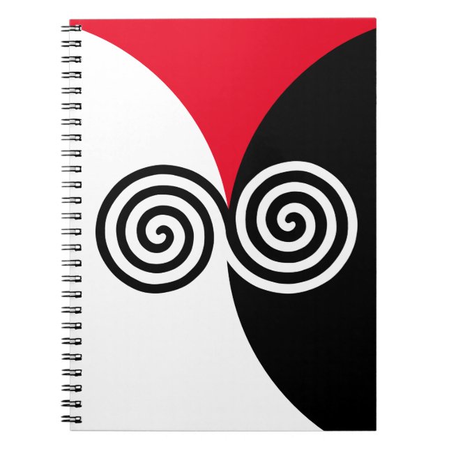 Carnet Cercles de spirale abstraits sur fond noir rouge e (Devant)