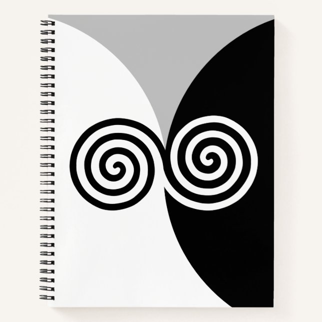 Carnet Cercles de spirale abstraits sur noir gris et blan (Devant)