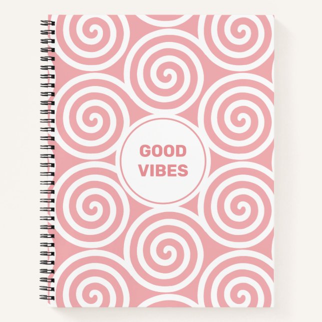 Carnet Cercles spiraux Abstraits en rose et blanc clair (Devant)