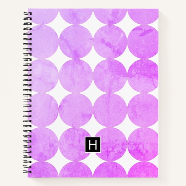 Carnet Cercles violets modernes | Monogramme (Devant)