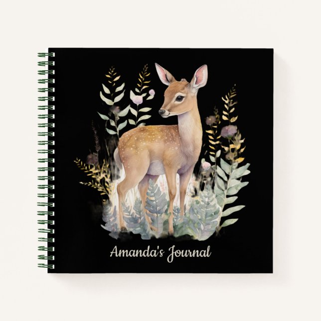 Carnet Cerf de bébé mignon personnalisé dans la nature (Devant)