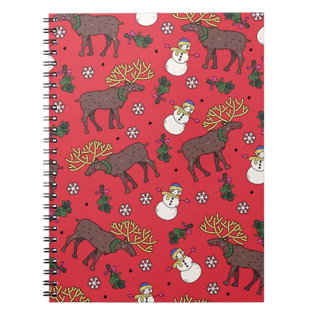 Carnet Cerf de Noël de fête : Motif de neige (Devant)