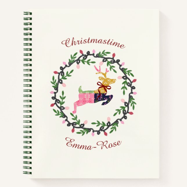 Carnet Cerf de Noël joyeux avec Couronne Personnaliser (Devant)