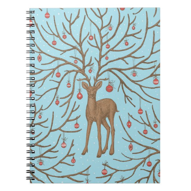 Carnet Cerf de Noël sur fond bleu (Devant)