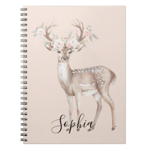 Carnet Cerf Fleurs Roses