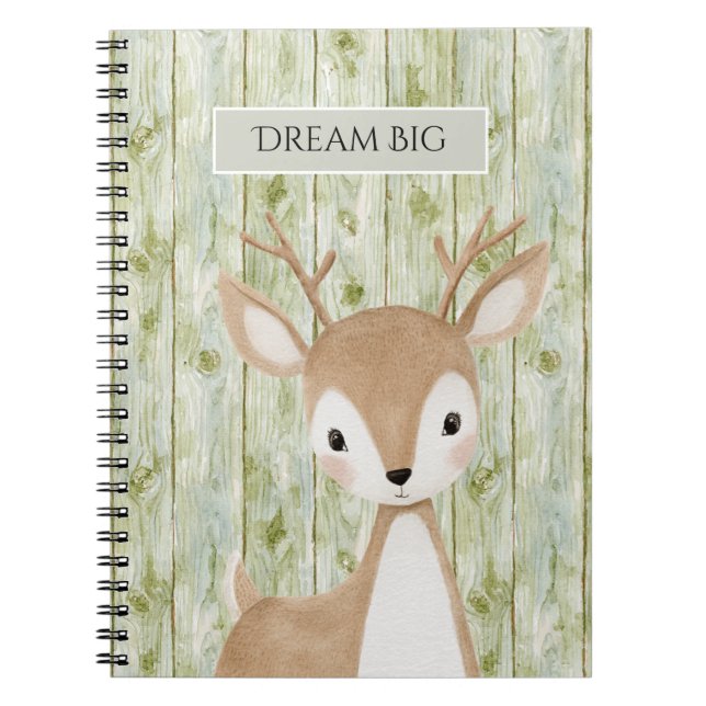 Carnet Cerf Mignon en Bois Faux Vert (Devant)
