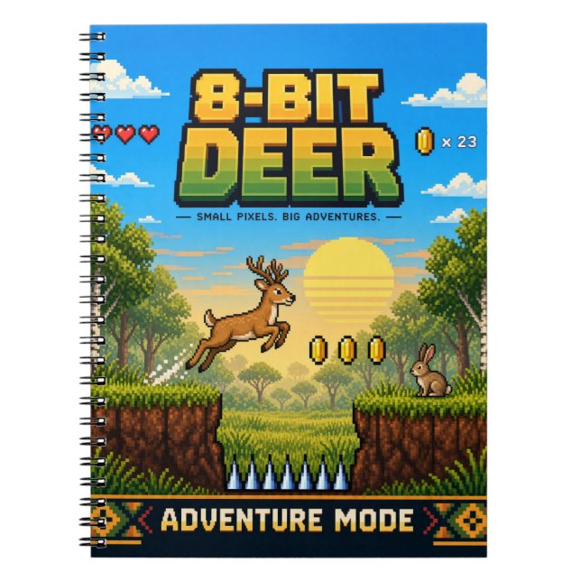 Carnet Cerf, Pixel Art 8 Bits Rétro (Devant)