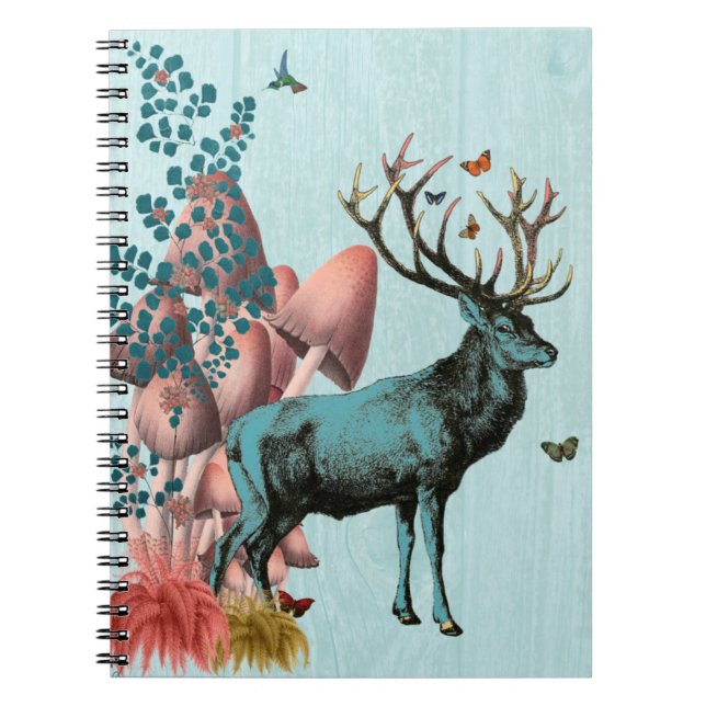 Carnet Cerf Turquoise en Forêt de Champignons 2 (Devant)