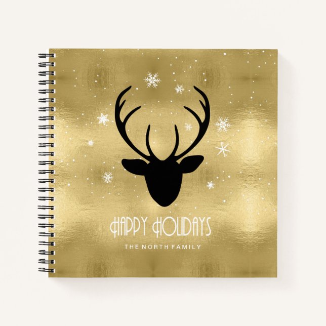 Carnet Cerfs Antlers Silhouette & Flakes Gold ID861 (Devant)