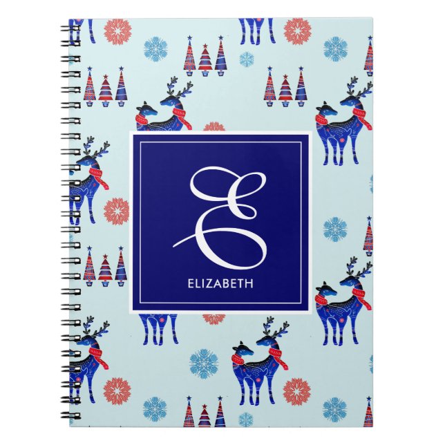 Carnet Cerfs, Arbres de Noël, et Snowflakes avec Monogram (Devant)