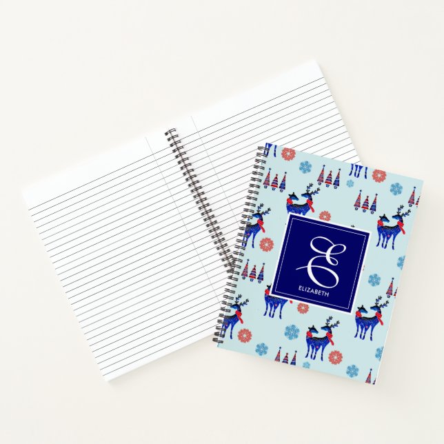 Carnet Cerfs, Arbres de Noël, et Snowflakes avec Monogram (Intérieur)