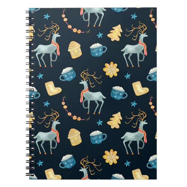 Carnet Cerfs de Noël : Motif sans couture à l'aquarelle (Devant)